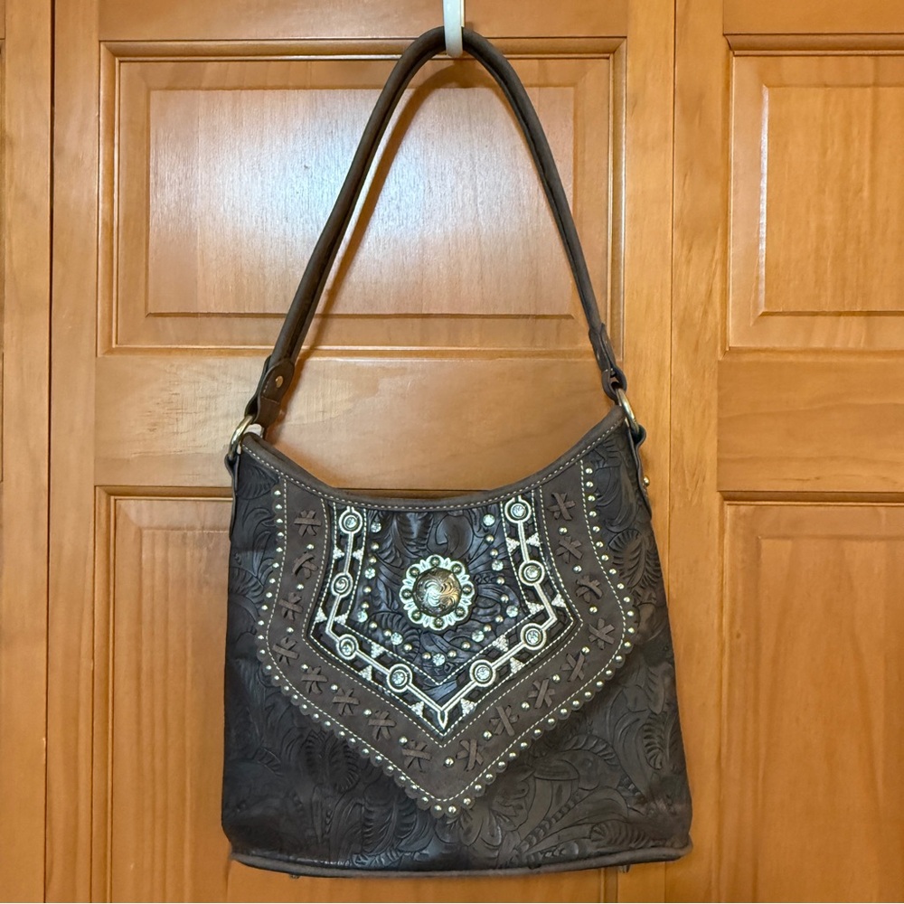 American Bling Chocolate Brown Western Embellished Shoulder Bag